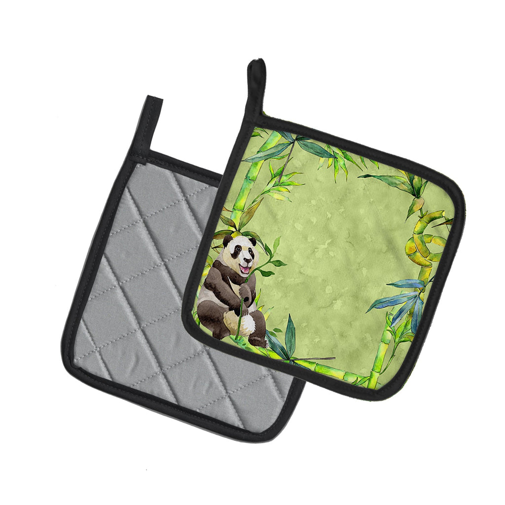 Panda Bear and Bamboo Pot Holder Set of 2 Heat Resistant Quilted Hot Pads 7.5 x 7.5 Inch, Insulated Kitchen Trivets for Cooking & Baking