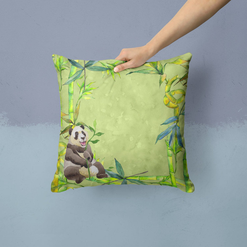 Panda Bear and Bamboo Decorative Throw Pillow 14x14 Indoor Outdoor Accent Cushion, Fabric Cover with Insert for Sofa, Bed, Porch & Living Room