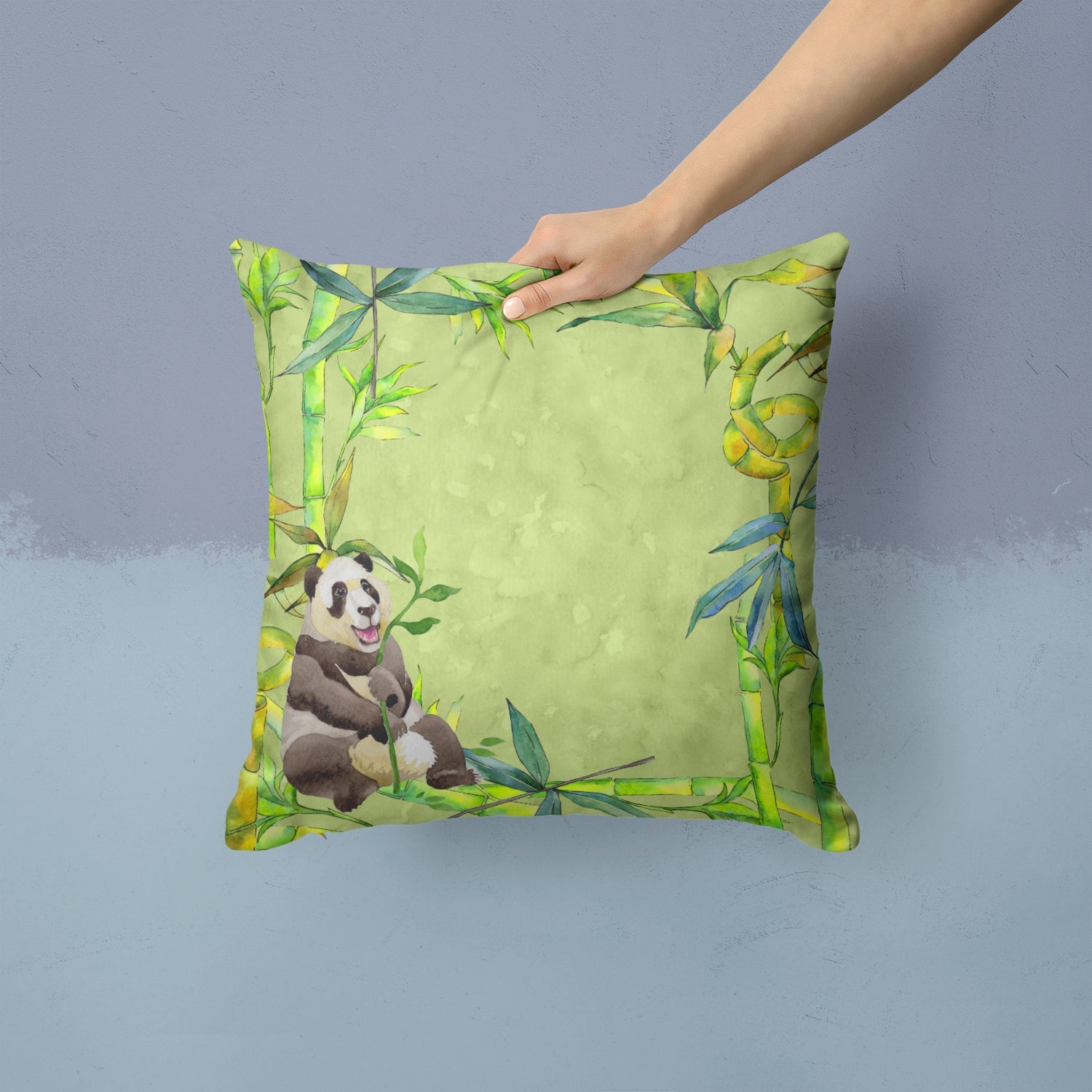 Panda Bear and Bamboo Decorative Throw Pillow 14x14 Indoor Outdoor Accent Cushion, Fabric Cover with Insert for Sofa, Bed, Porch & Living Room
