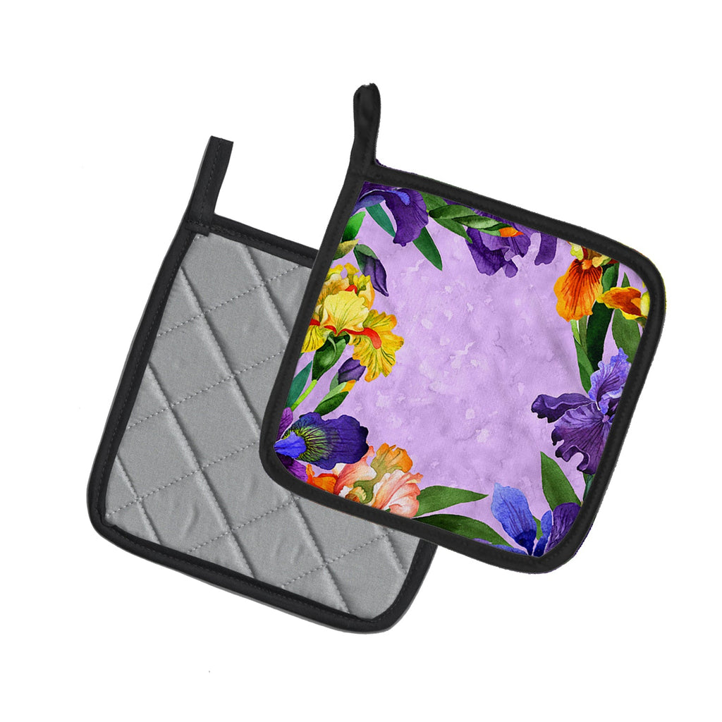 Irises Pot Holder Set of 2 Heat Resistant Quilted Hot Pads 7.5 x 7.5 Inch, Insulated Kitchen Trivets for Cooking & Baking
