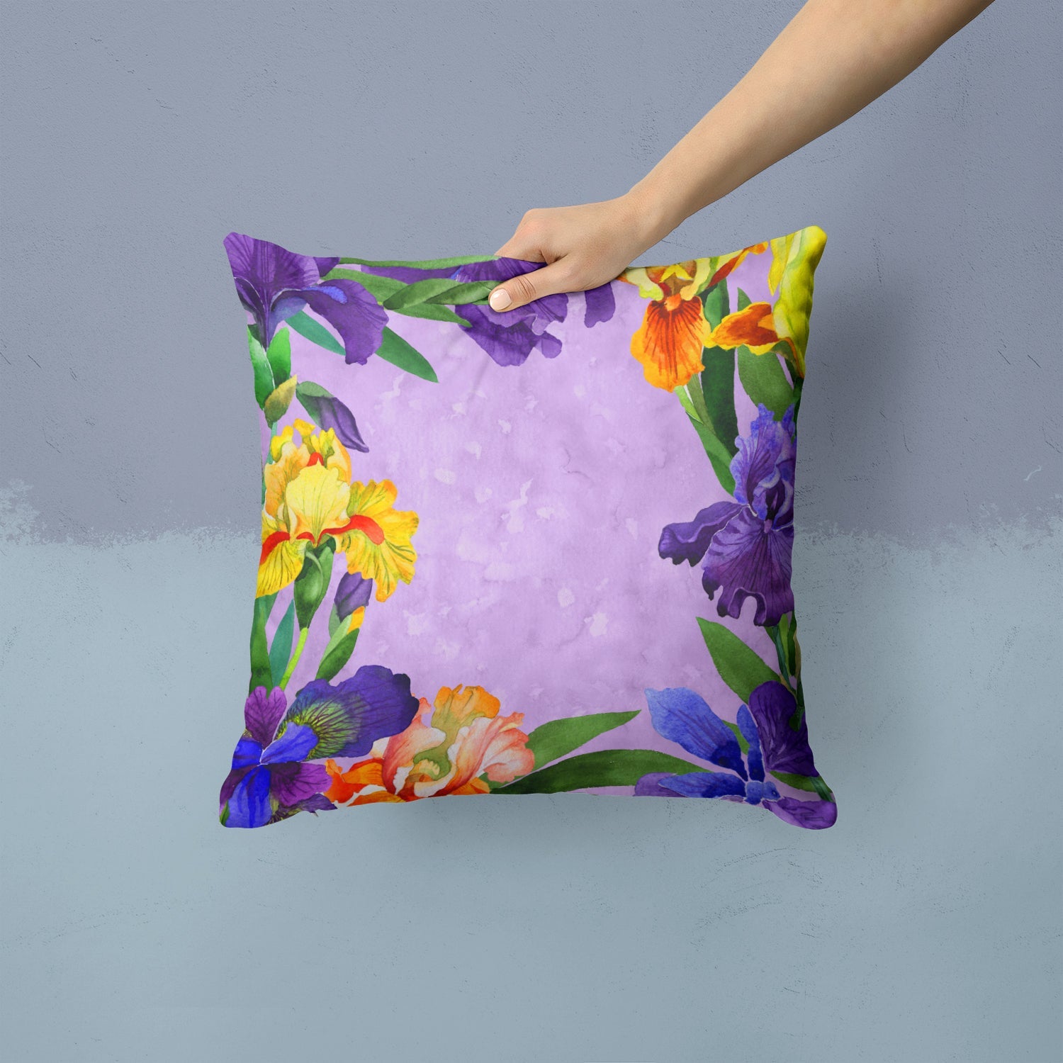 Irises Decorative Throw Pillow 14x14 Indoor Outdoor Accent Cushion, Fabric Cover with Insert for Sofa, Bed, Porch & Living Room