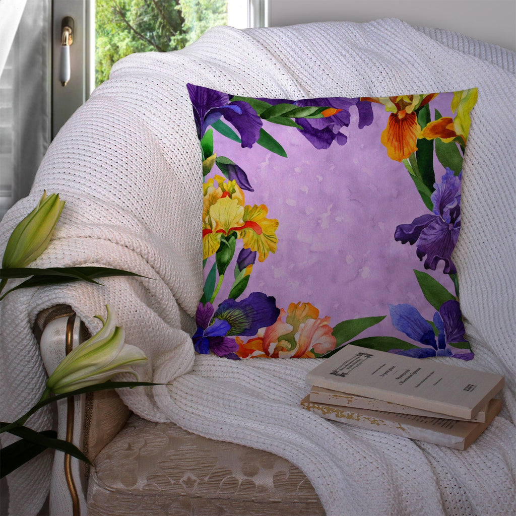 Irises Decorative Throw Pillow 14x14 Indoor Outdoor Accent Cushion, Fabric Cover with Insert for Sofa, Bed, Porch & Living Room