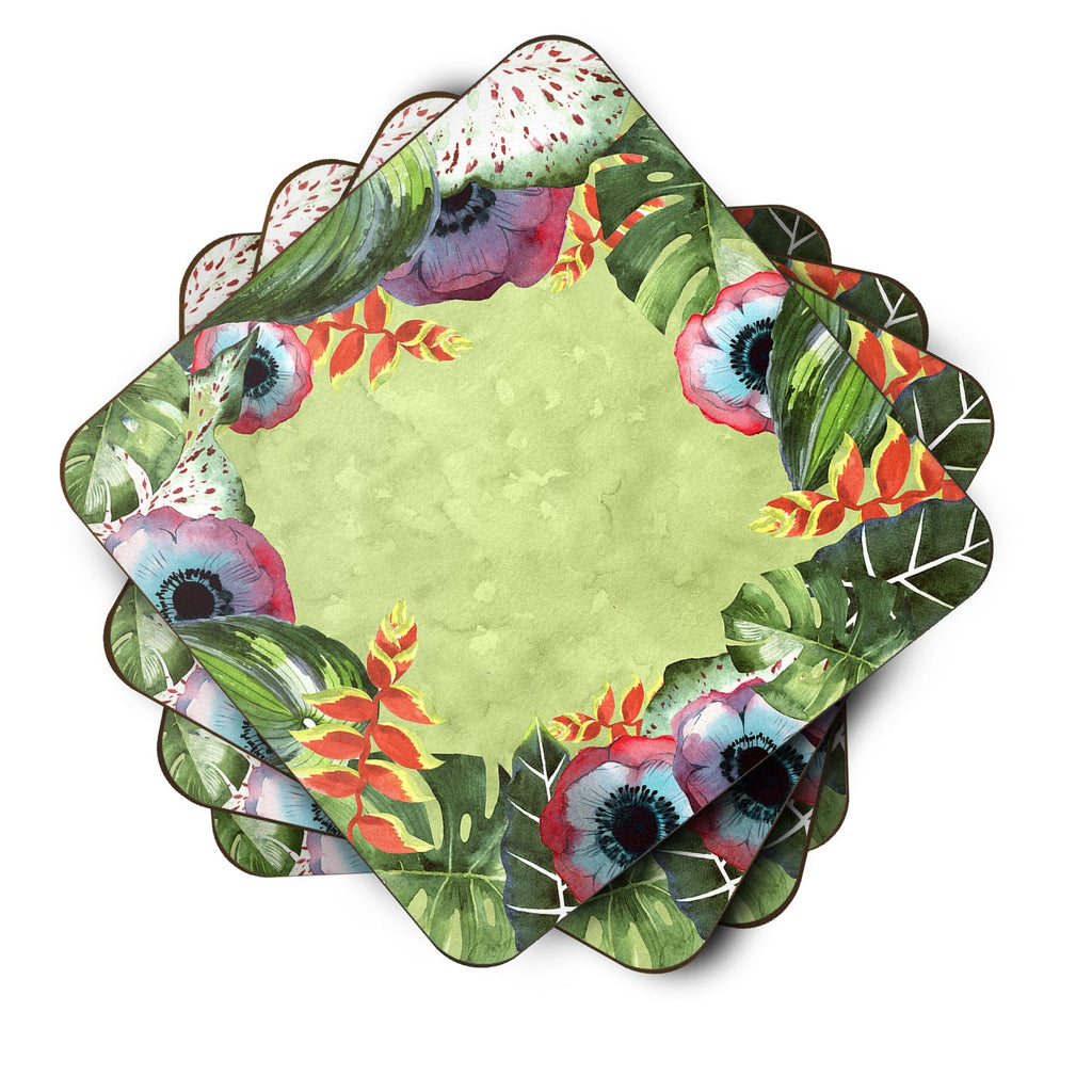 Tropical Foam Coasters Set of 4 Cup Coasters for Indoor Outdoor, Tabletop Protection, Anti Slip, Mouse pad Material