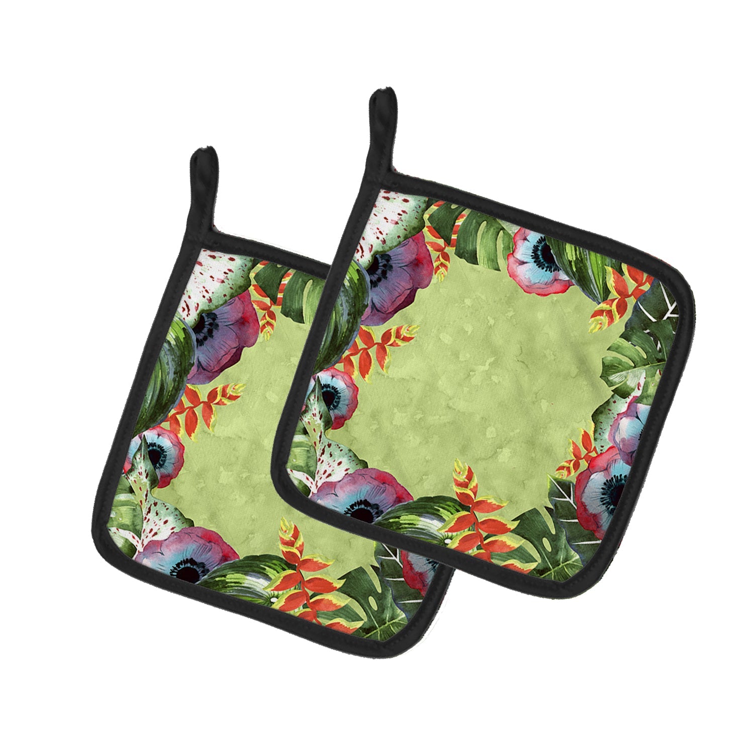 Tropical Pot Holder Set of 2 Heat Resistant Quilted Hot Pads 7.5 x 7.5 Inch, Insulated Kitchen Trivets for Cooking & Baking