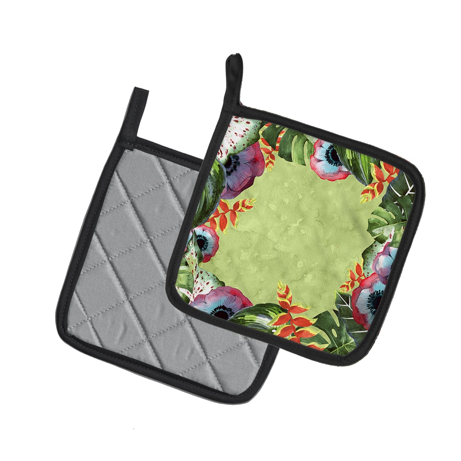 Tropical Pot Holder Set of 2 Heat Resistant Quilted Hot Pads 7.5 x 7.5 Inch, Insulated Kitchen Trivets for Cooking & Baking