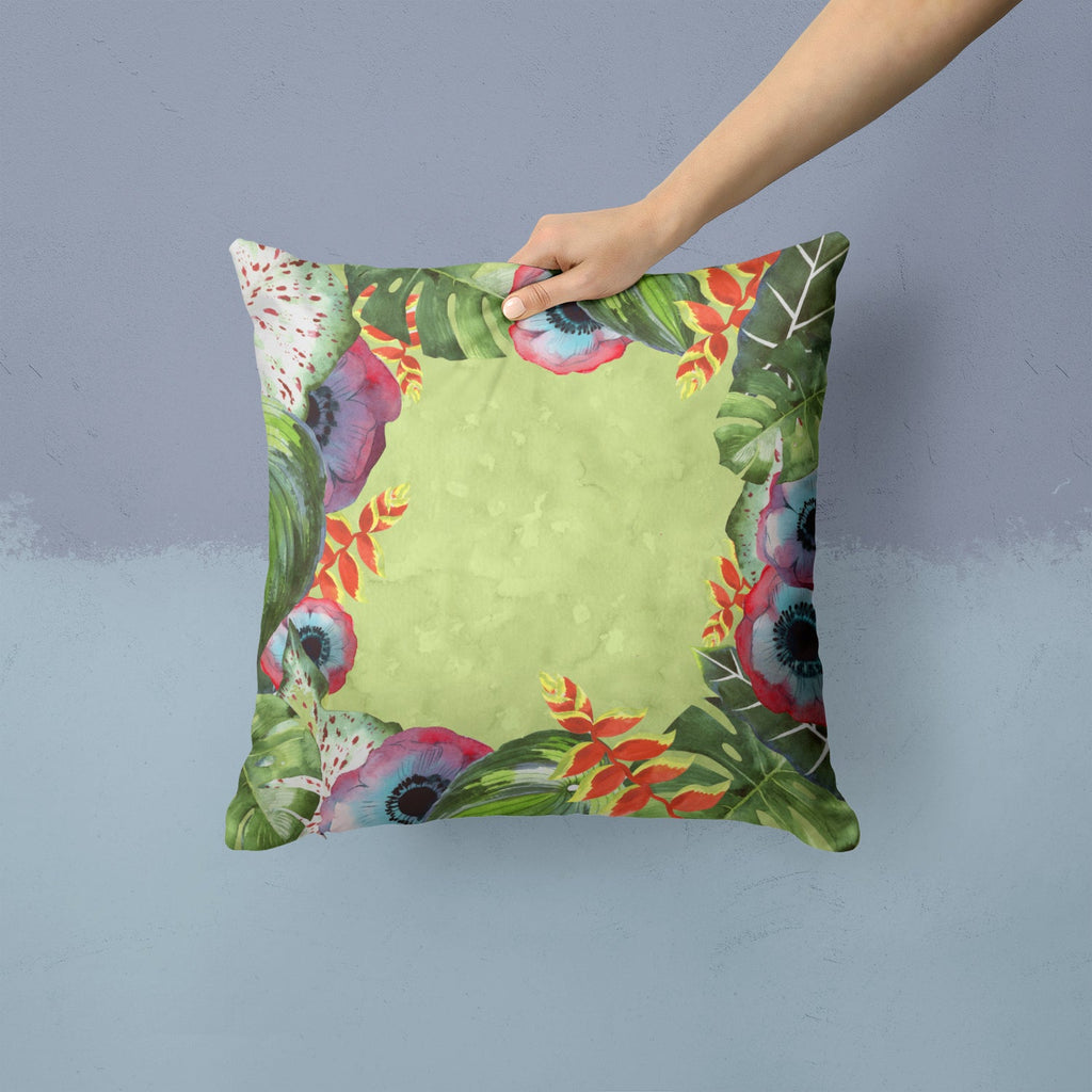Tropical Decorative Throw Pillow 14x14 Indoor Outdoor Accent Cushion, Fabric Cover with Insert for Sofa, Bed, Porch & Living Room