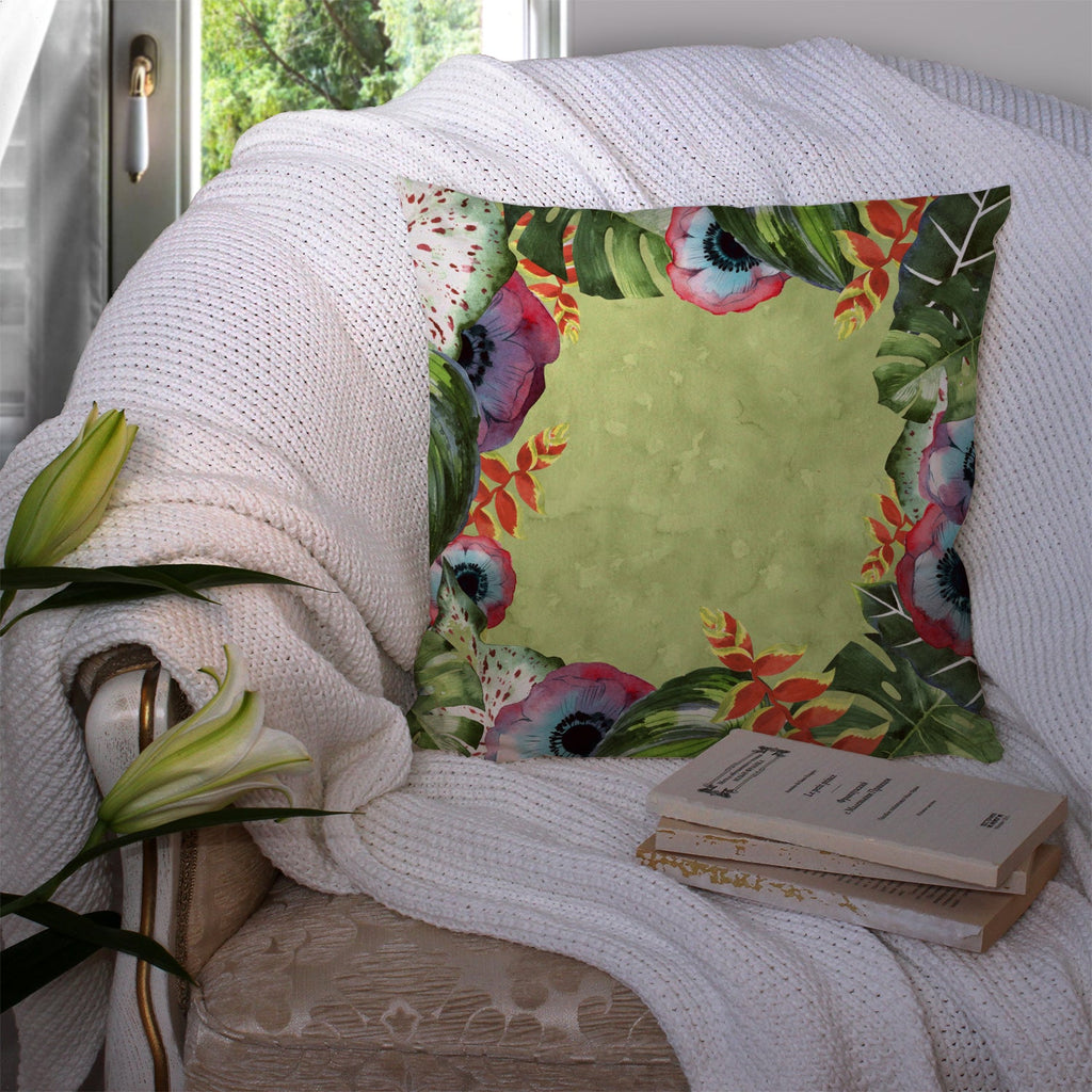 Tropical Decorative Throw Pillow 14x14 Indoor Outdoor Accent Cushion, Fabric Cover with Insert for Sofa, Bed, Porch & Living Room