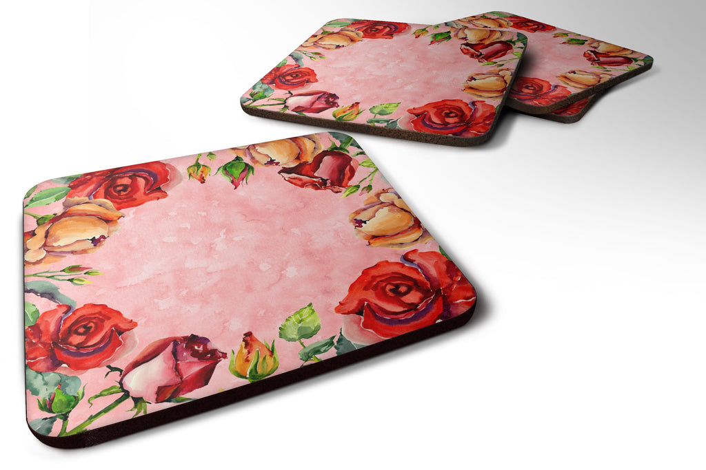 Roses Foam Coasters Set of 4 Cup Coasters for Indoor Outdoor, Tabletop Protection, Anti Slip, Mouse pad Material
