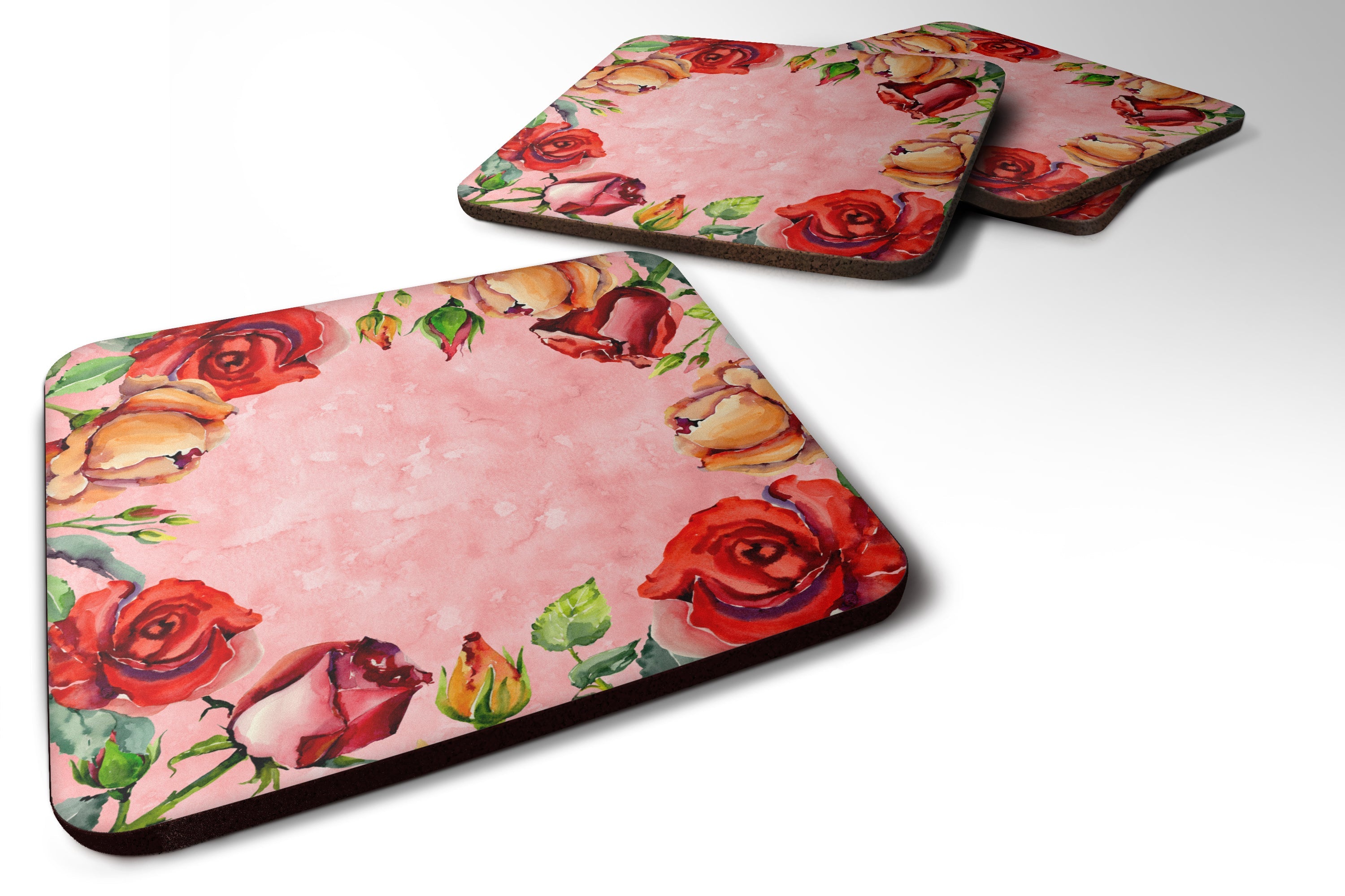 Roses Foam Coasters Set of 4 Cup Coasters for Indoor Outdoor, Tabletop Protection, Anti Slip, Mouse pad Material