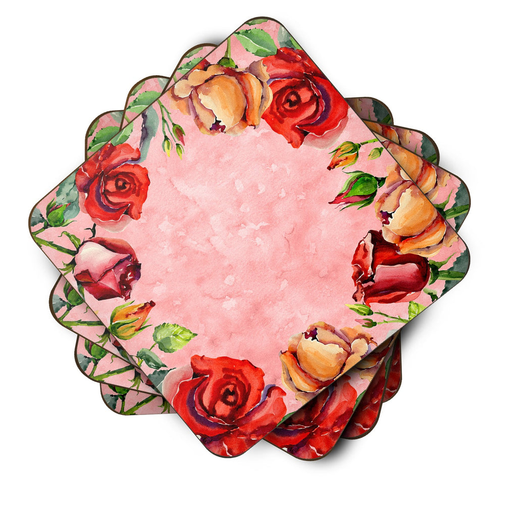Roses Foam Coasters Set of 4 Cup Coasters for Indoor Outdoor, Tabletop Protection, Anti Slip, Mouse pad Material