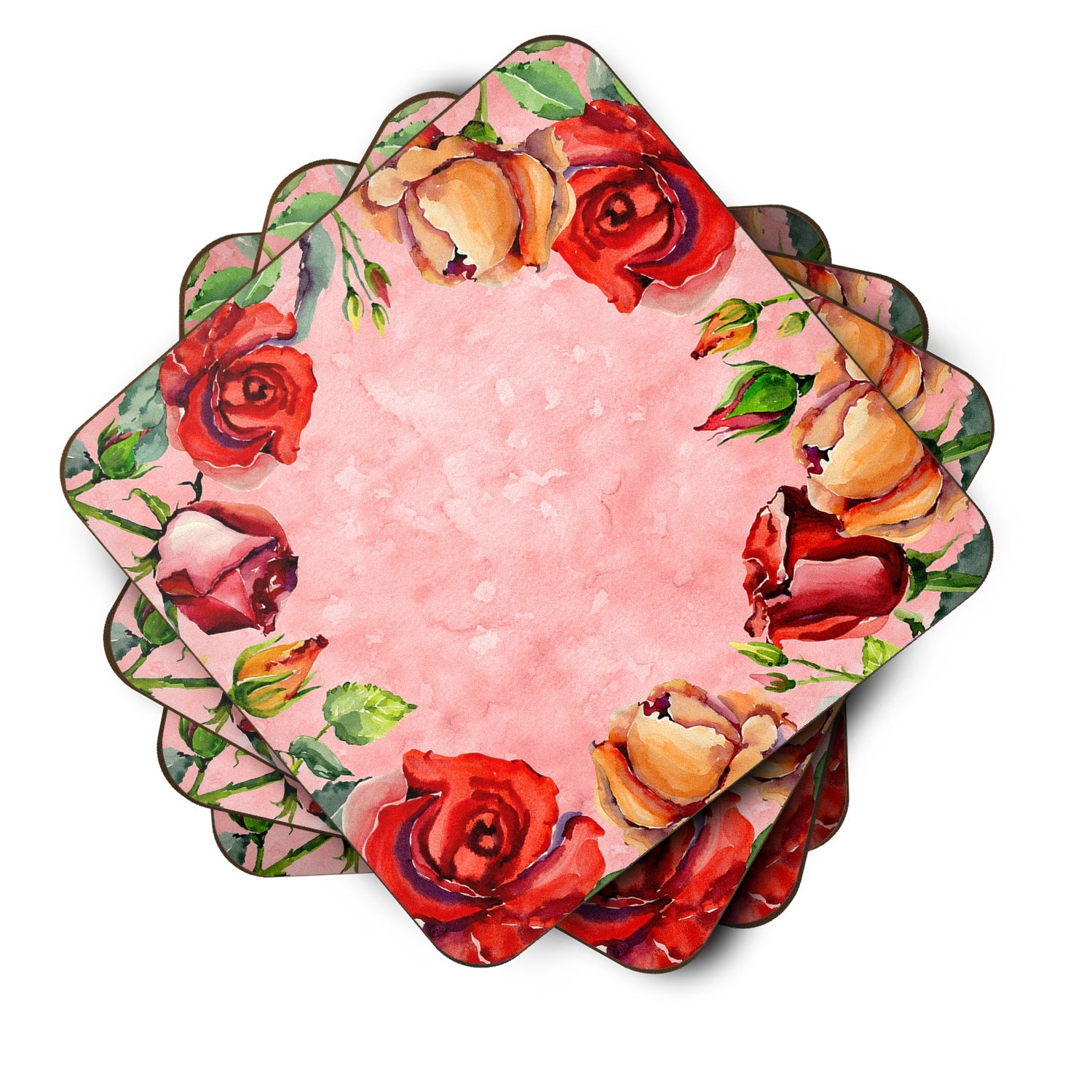 Roses Foam Coasters Set of 4 Cup Coasters for Indoor Outdoor, Tabletop Protection, Anti Slip, Mouse pad Material