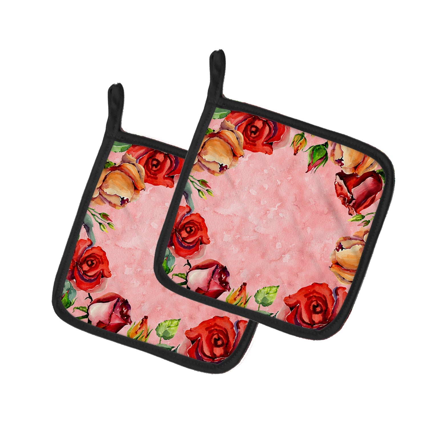 Roses Pot Holder Set of 2 Heat Resistant Quilted Hot Pads 7.5 x 7.5 Inch, Insulated Kitchen Trivets for Cooking & Baking