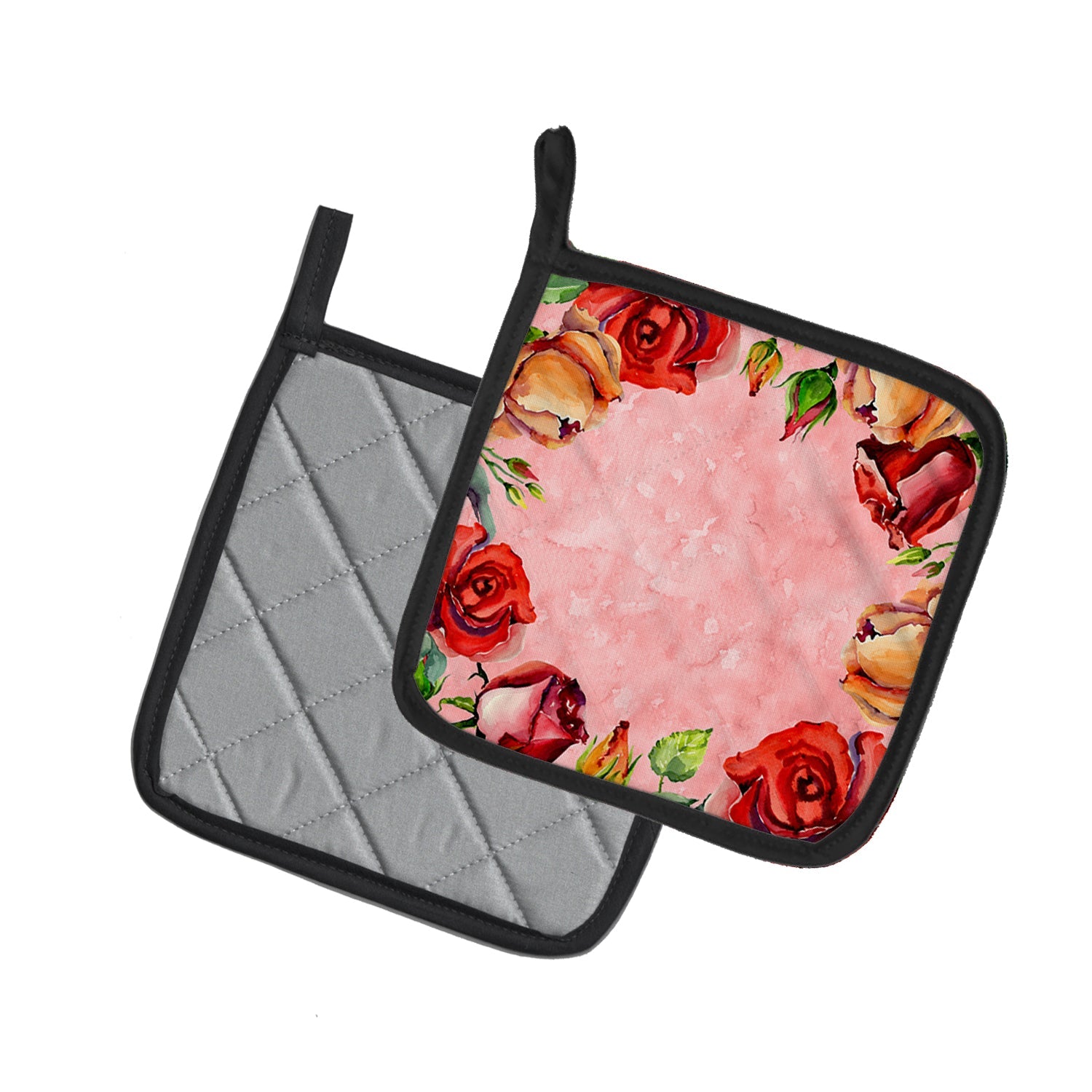 Roses Pot Holder Set of 2 Heat Resistant Quilted Hot Pads 7.5 x 7.5 Inch, Insulated Kitchen Trivets for Cooking & Baking