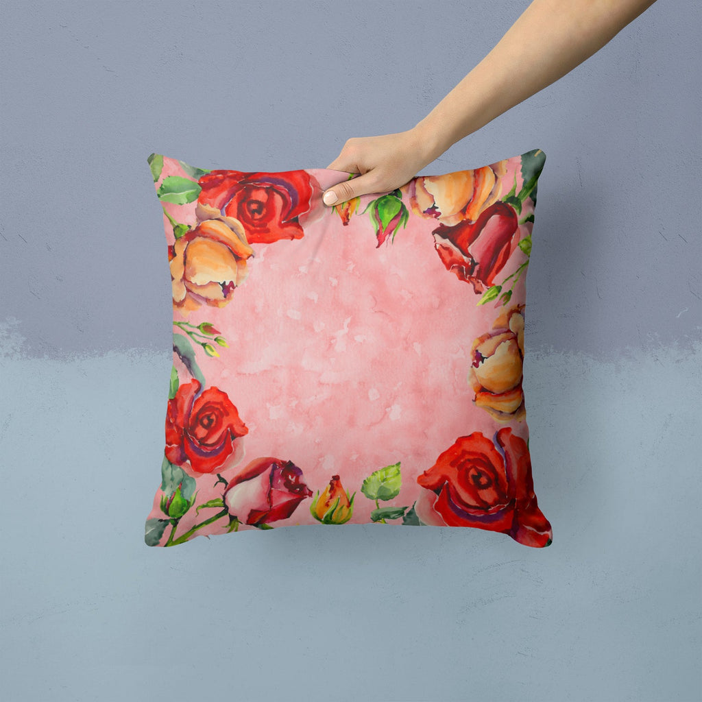 Roses Decorative Throw Pillow 14x14 Indoor Outdoor Accent Cushion, Fabric Cover with Insert for Sofa, Bed, Porch & Living Room