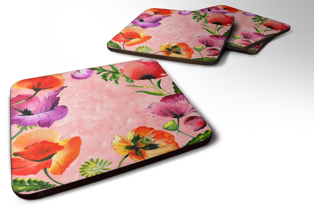 Poppy Flowers Foam Coasters Set of 4 Cup Coasters for Indoor Outdoor, Tabletop Protection, Anti Slip, Mouse pad Material
