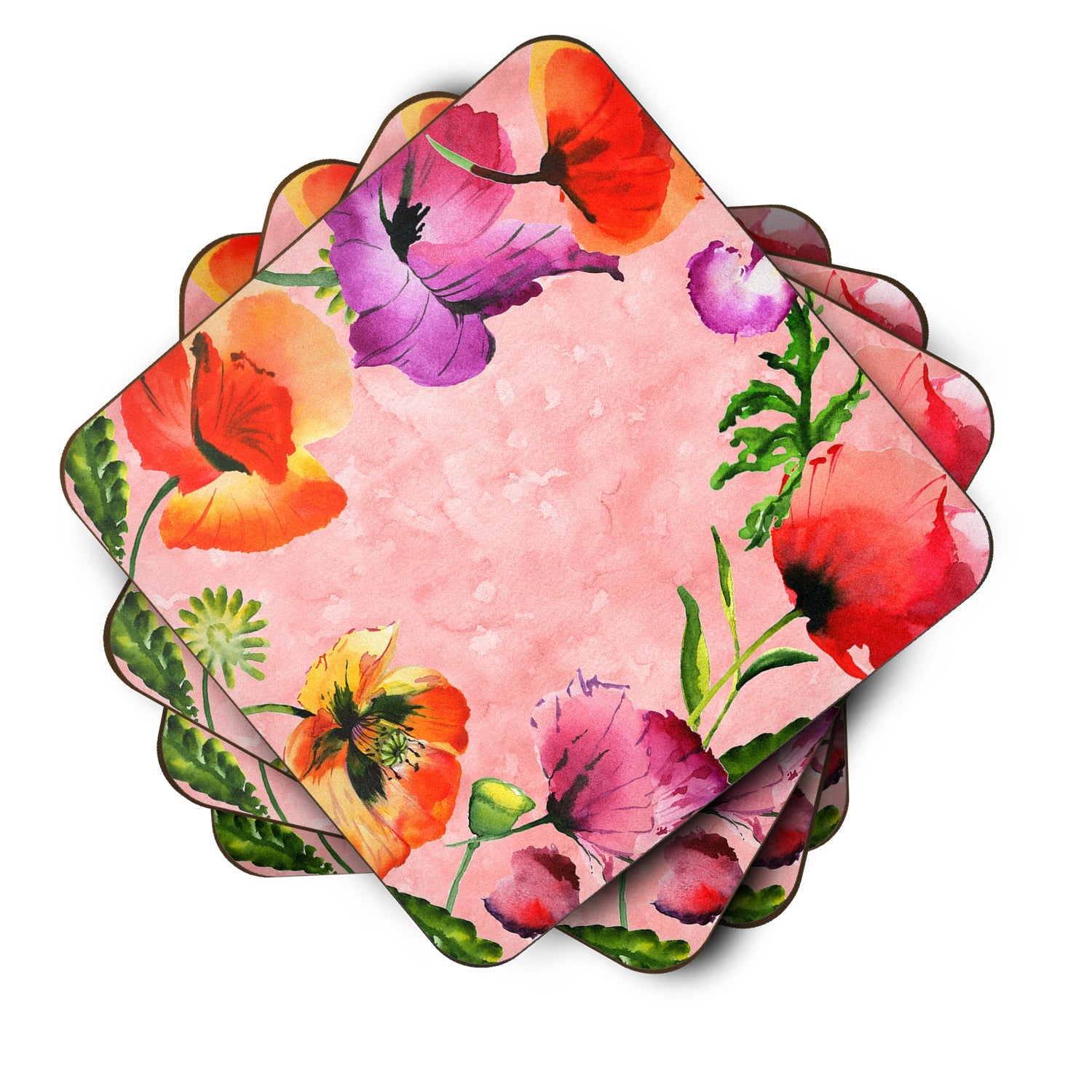 Poppy Flowers Foam Coasters Set of 4 Cup Coasters for Indoor Outdoor, Tabletop Protection, Anti Slip, Mouse pad Material