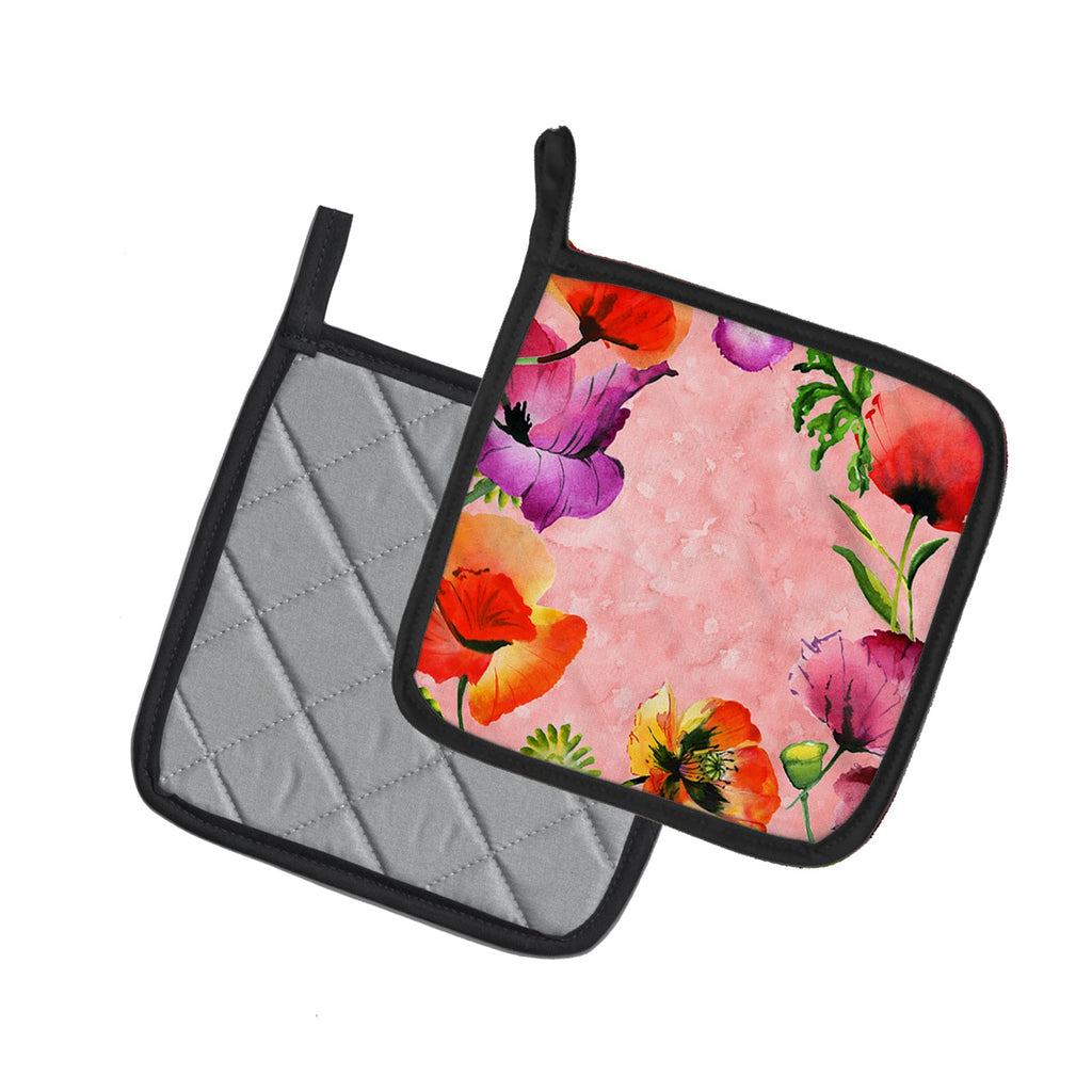Poppy Flowers Pot Holder Set of 2 Heat Resistant Quilted Hot Pads 7.5 x 7.5 Inch, Insulated Kitchen Trivets for Cooking & Baking