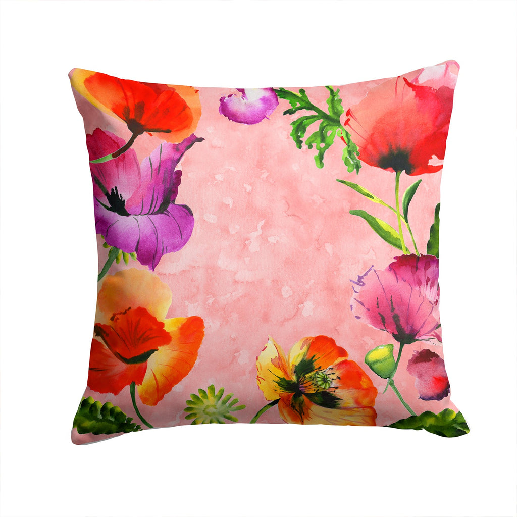 Poppy Flowers Decorative Throw Pillow 14x14 Indoor Outdoor Accent Cushion, Fabric Cover with Insert for Sofa, Bed, Porch & Living Room