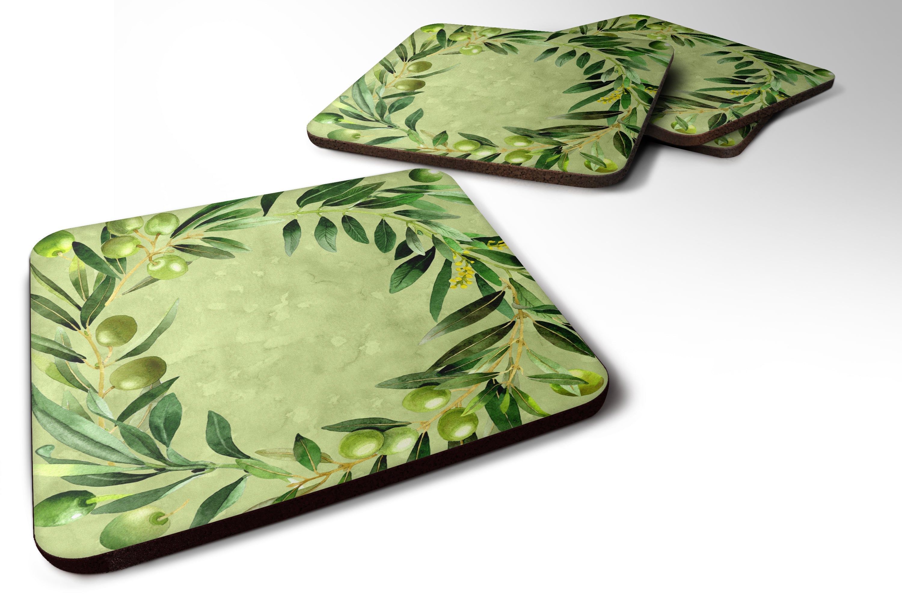 Olives Foam Coasters Set of 4 Cup Coasters for Indoor Outdoor, Tabletop Protection, Anti Slip, Mouse pad Material