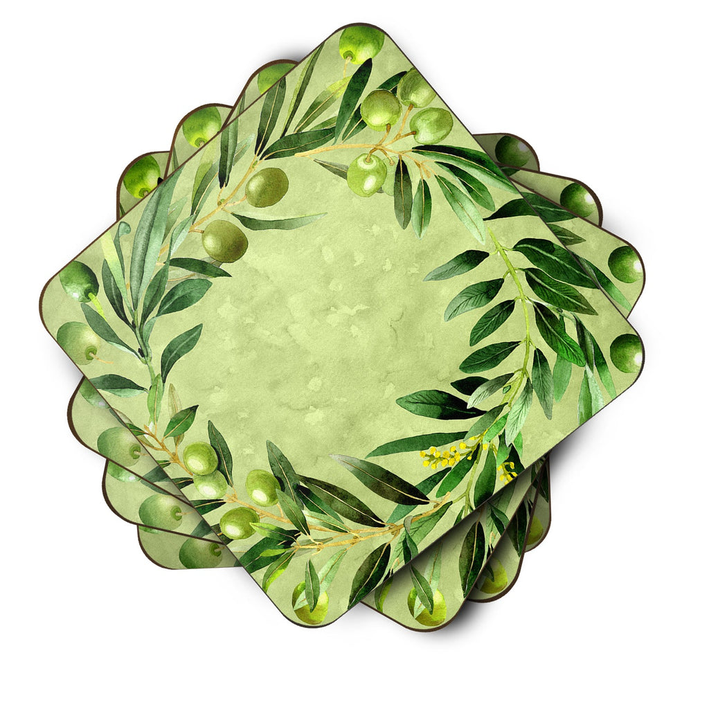 Olives Foam Coasters Set of 4 Cup Coasters for Indoor Outdoor, Tabletop Protection, Anti Slip, Mouse pad Material