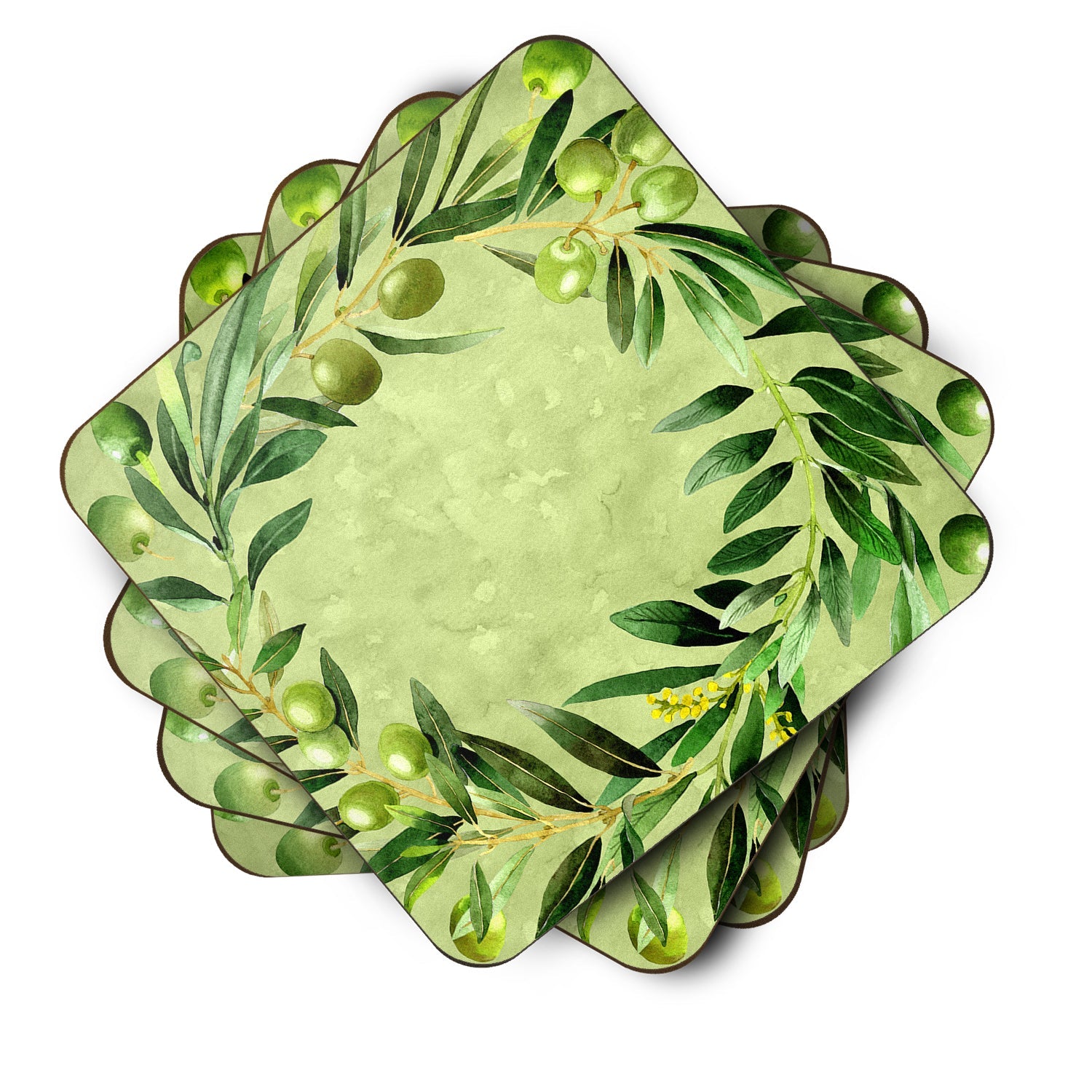 Olives Foam Coasters Set of 4 Cup Coasters for Indoor Outdoor, Tabletop Protection, Anti Slip, Mouse pad Material