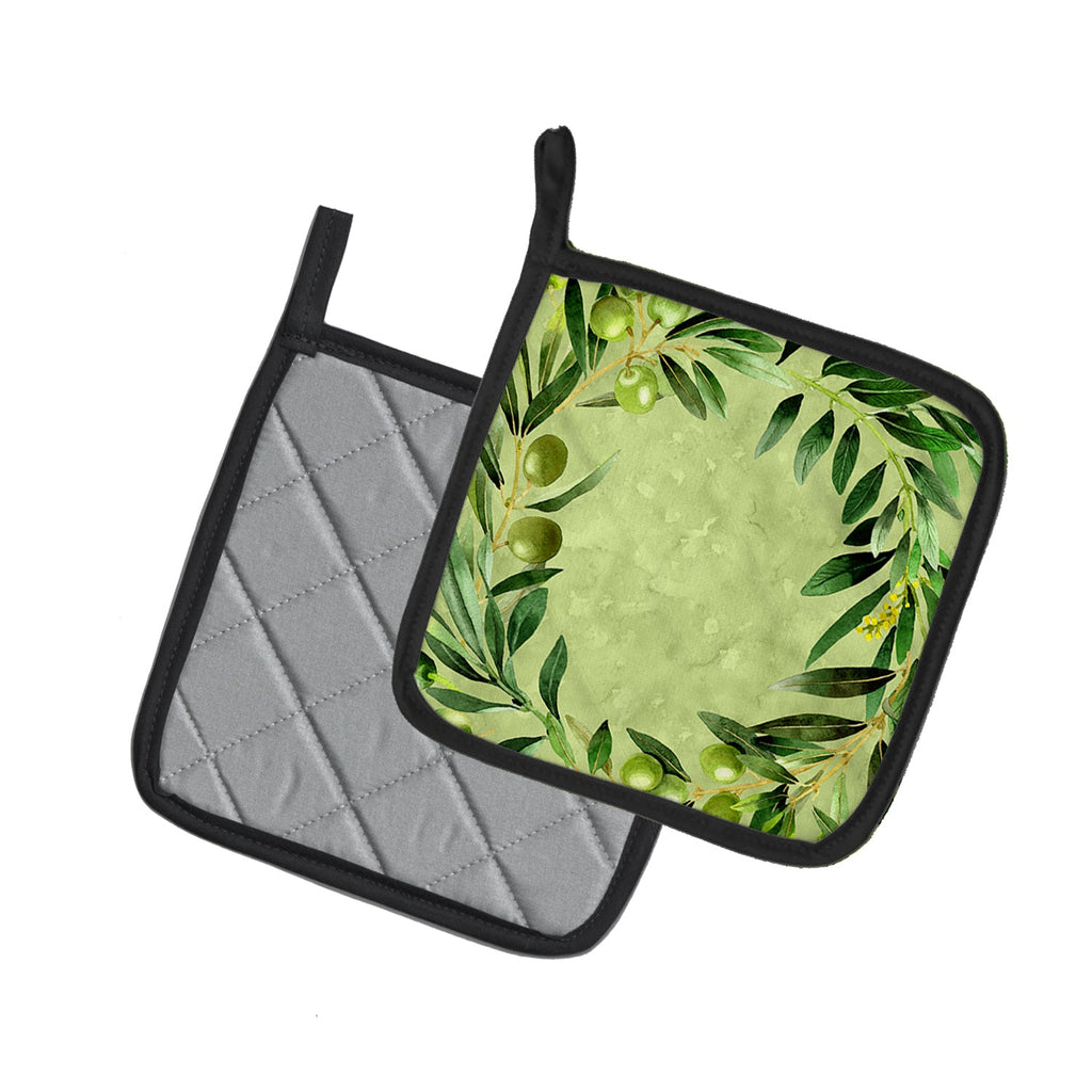 Olives Pot Holder Set of 2 Heat Resistant Quilted Hot Pads 7.5 x 7.5 Inch, Insulated Kitchen Trivets for Cooking & Baking