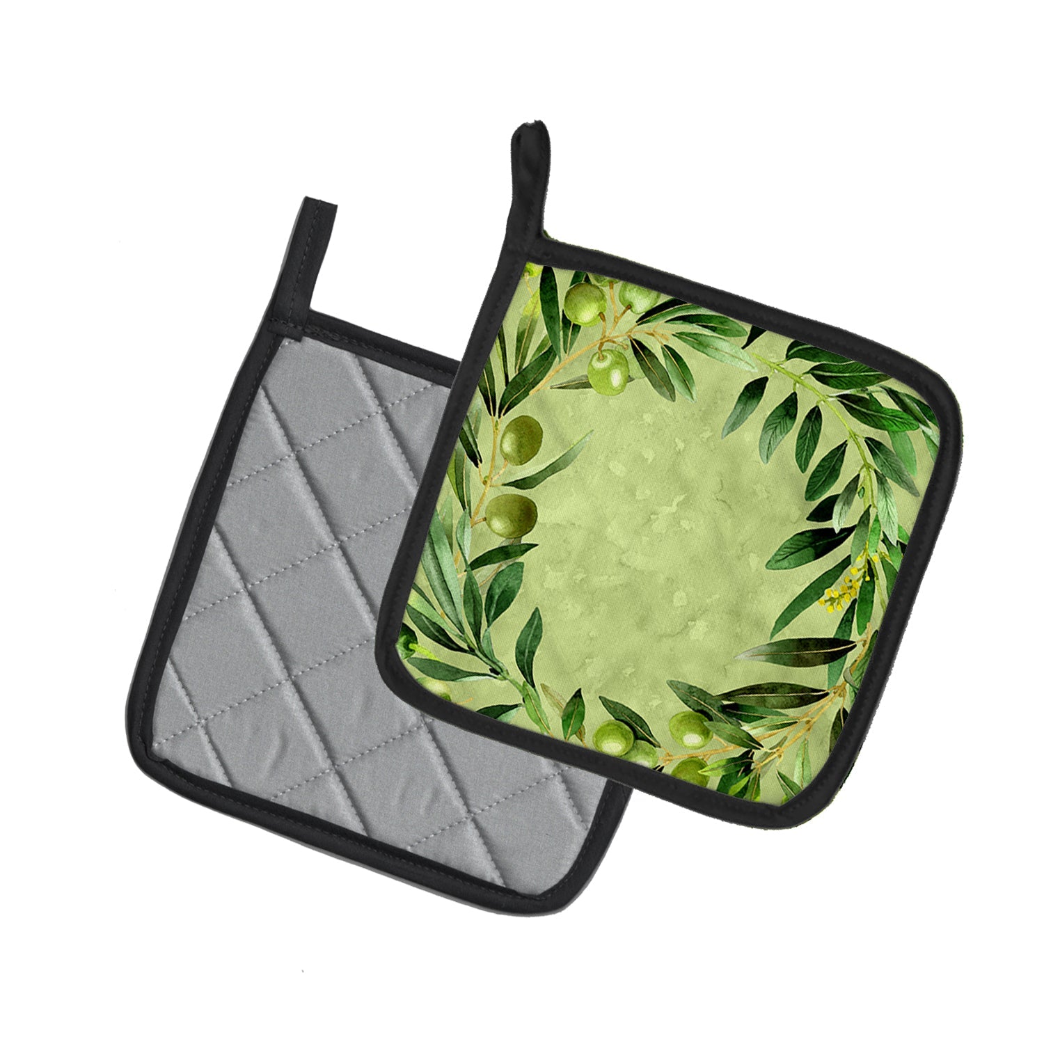 Olives Pot Holder Set of 2 Heat Resistant Quilted Hot Pads 7.5 x 7.5 Inch, Insulated Kitchen Trivets for Cooking & Baking