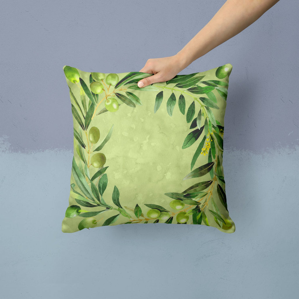 Olives Decorative Throw Pillow 14x14 Indoor Outdoor Accent Cushion, Fabric Cover with Insert for Sofa, Bed, Porch & Living Room