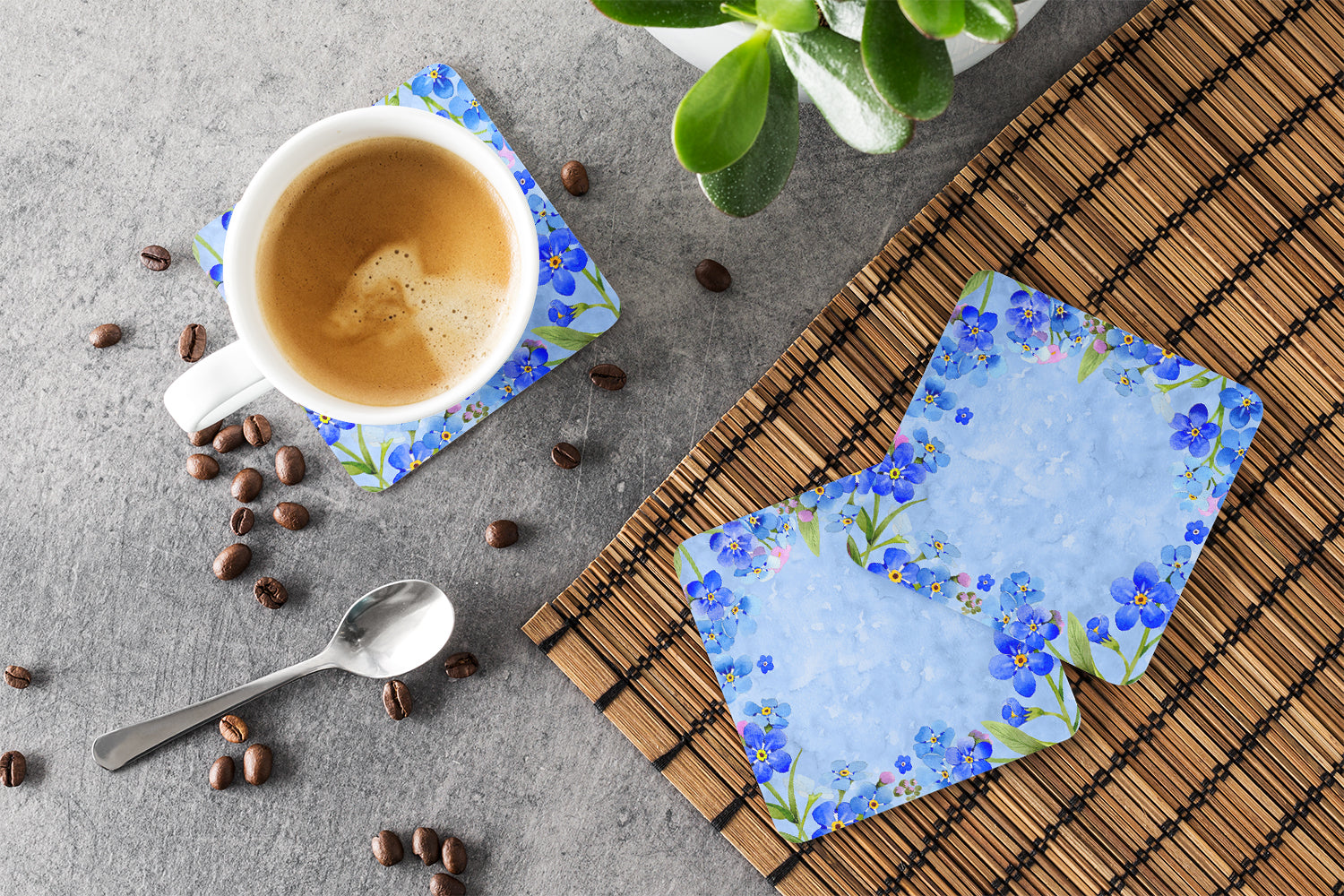 Myosotis flowers Foam Coasters Set of 4 Cup Coasters for Indoor Outdoor, Tabletop Protection, Anti Slip, Mouse pad Material