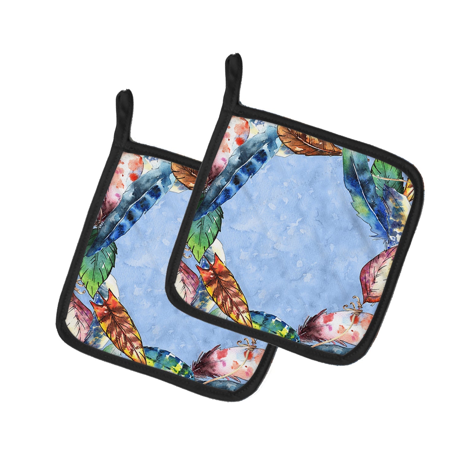Feathers Pot Holder Set of 2 Heat Resistant Quilted Hot Pads 7.5 x 7.5 Inch, Insulated Kitchen Trivets for Cooking & Baking