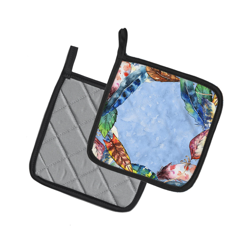 Feathers Pot Holder Set of 2 Heat Resistant Quilted Hot Pads 7.5 x 7.5 Inch, Insulated Kitchen Trivets for Cooking & Baking
