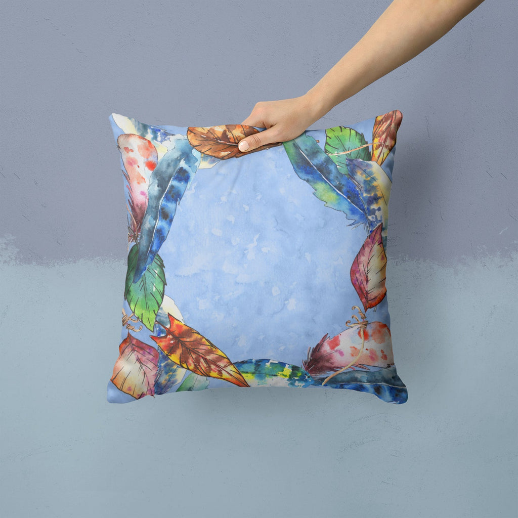 Feathers Decorative Throw Pillow 14x14 Indoor Outdoor Accent Cushion, Fabric Cover with Insert for Sofa, Bed, Porch & Living Room