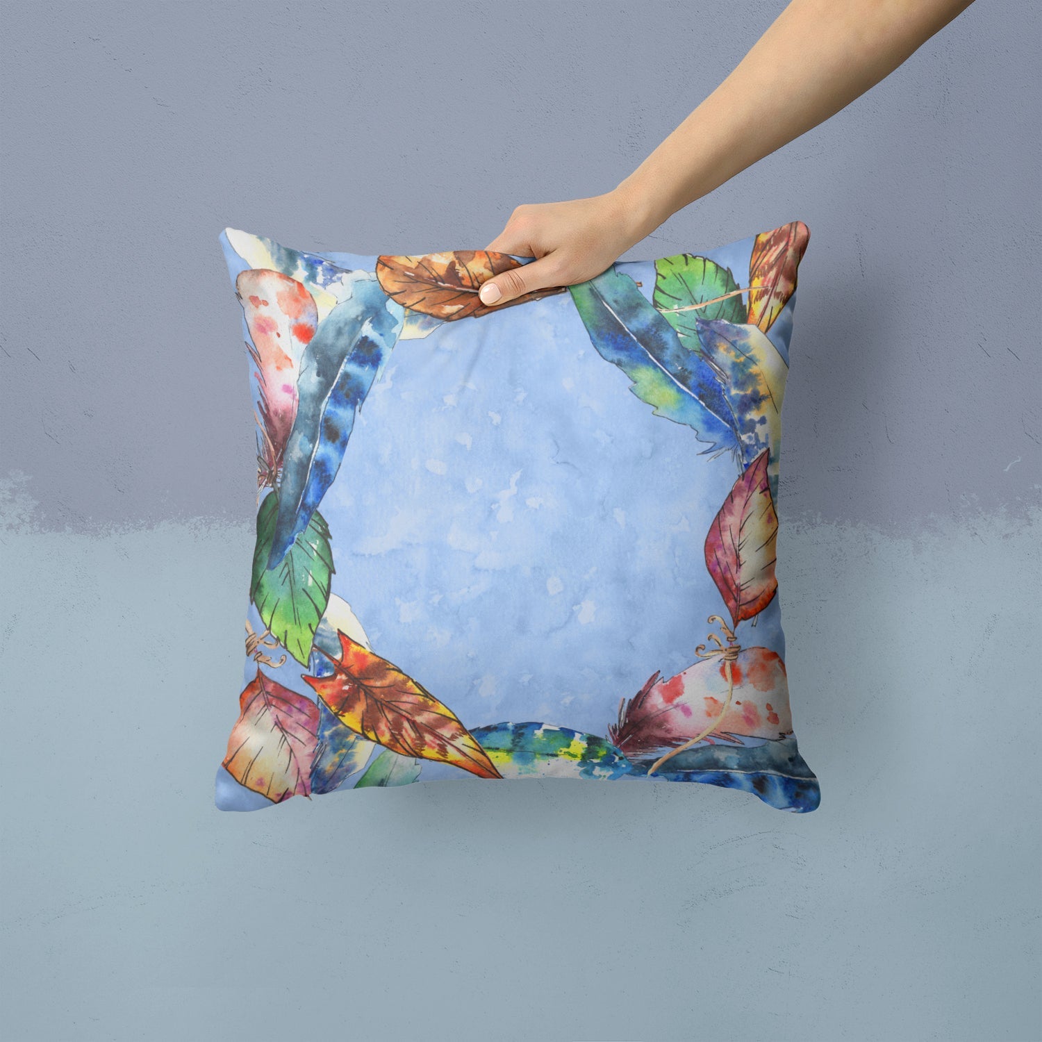 Feathers Decorative Throw Pillow 14x14 Indoor Outdoor Accent Cushion, Fabric Cover with Insert for Sofa, Bed, Porch & Living Room
