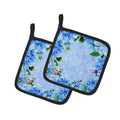 Blue Dahlias Pot Holder Set of 2 Heat Resistant Quilted Hot Pads 7.5 x 7.5 Inch, Insulated Kitchen Trivets for Cooking & Baking