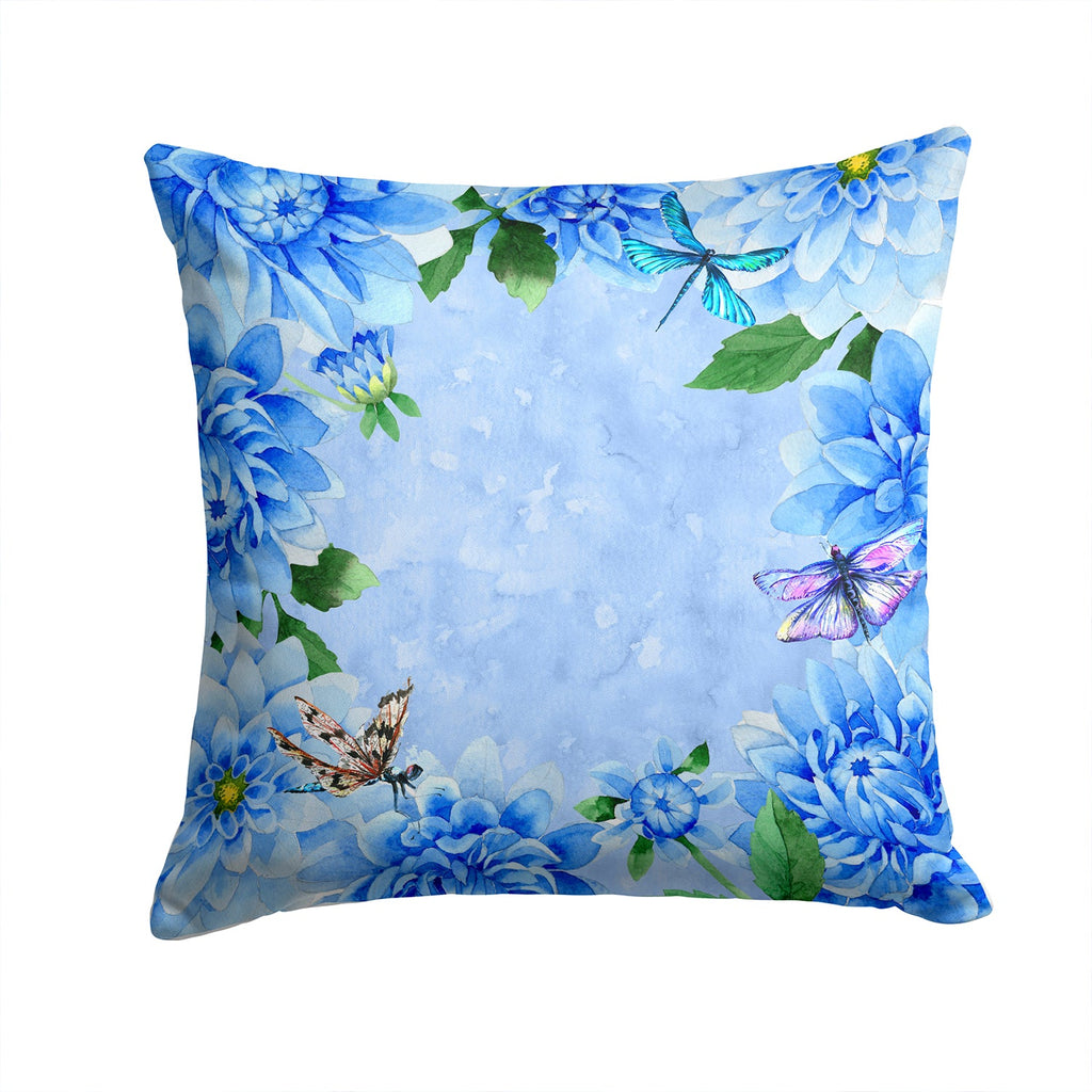 Blue Dahlias Decorative Throw Pillow 14x14 Indoor Outdoor Accent Cushion, Fabric Cover with Insert for Sofa, Bed, Porch & Living Room