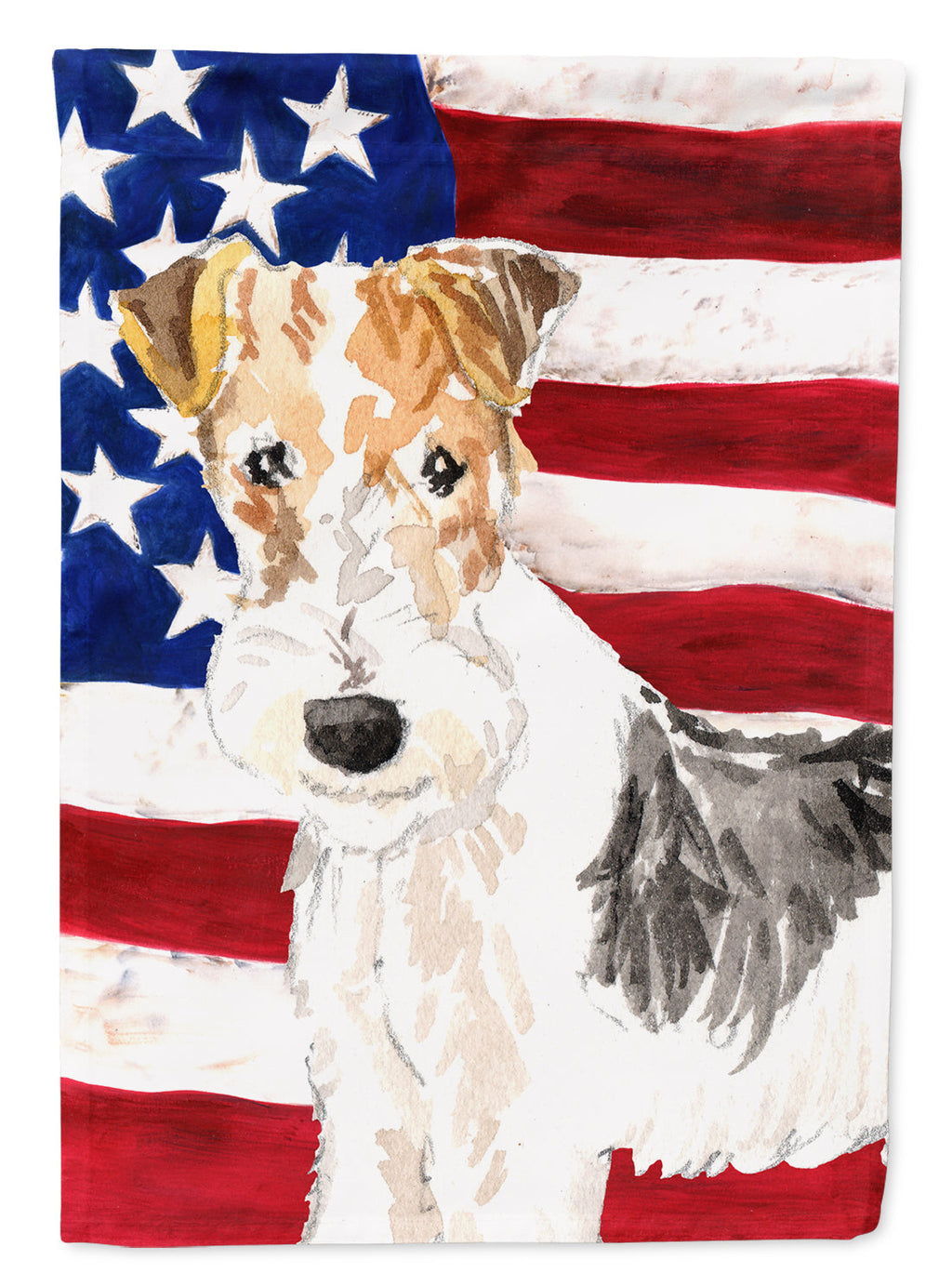 Patriotic USA Fox Terrier House Flag 28x40 Porch Sleeve Pole Decorative Outside Yard Banner Artwork Wall Hanging, Polyester