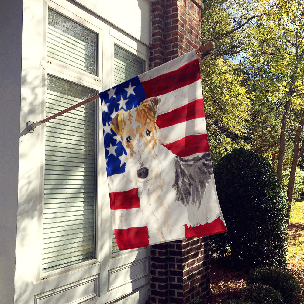 Patriotic USA Fox Terrier House Flag 28x40 Porch Sleeve Pole Decorative Outside Yard Banner Artwork Wall Hanging, Polyester