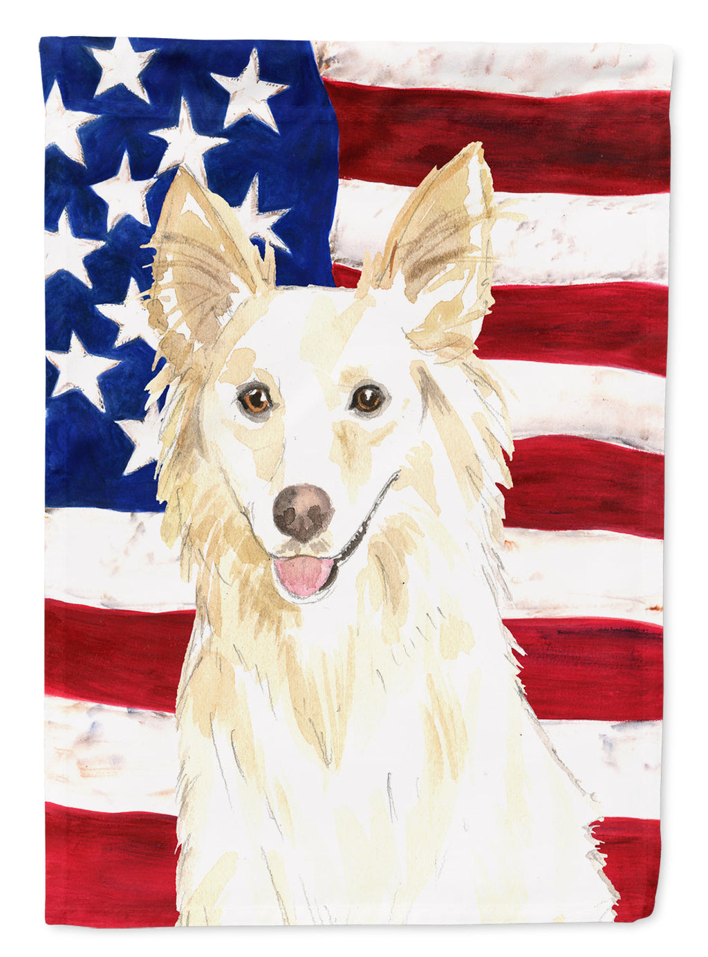 Patriotic USA White Collie House Flag 28x40 Porch Sleeve Pole Decorative Outside Yard Banner Artwork Wall Hanging, Polyester