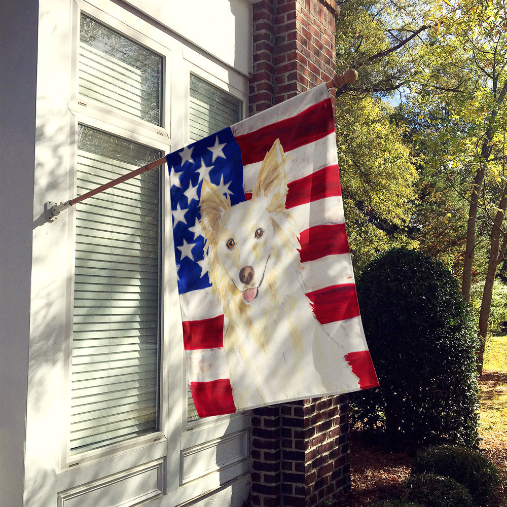 Patriotic USA White Collie House Flag 28x40 Porch Sleeve Pole Decorative Outside Yard Banner Artwork Wall Hanging, Polyester