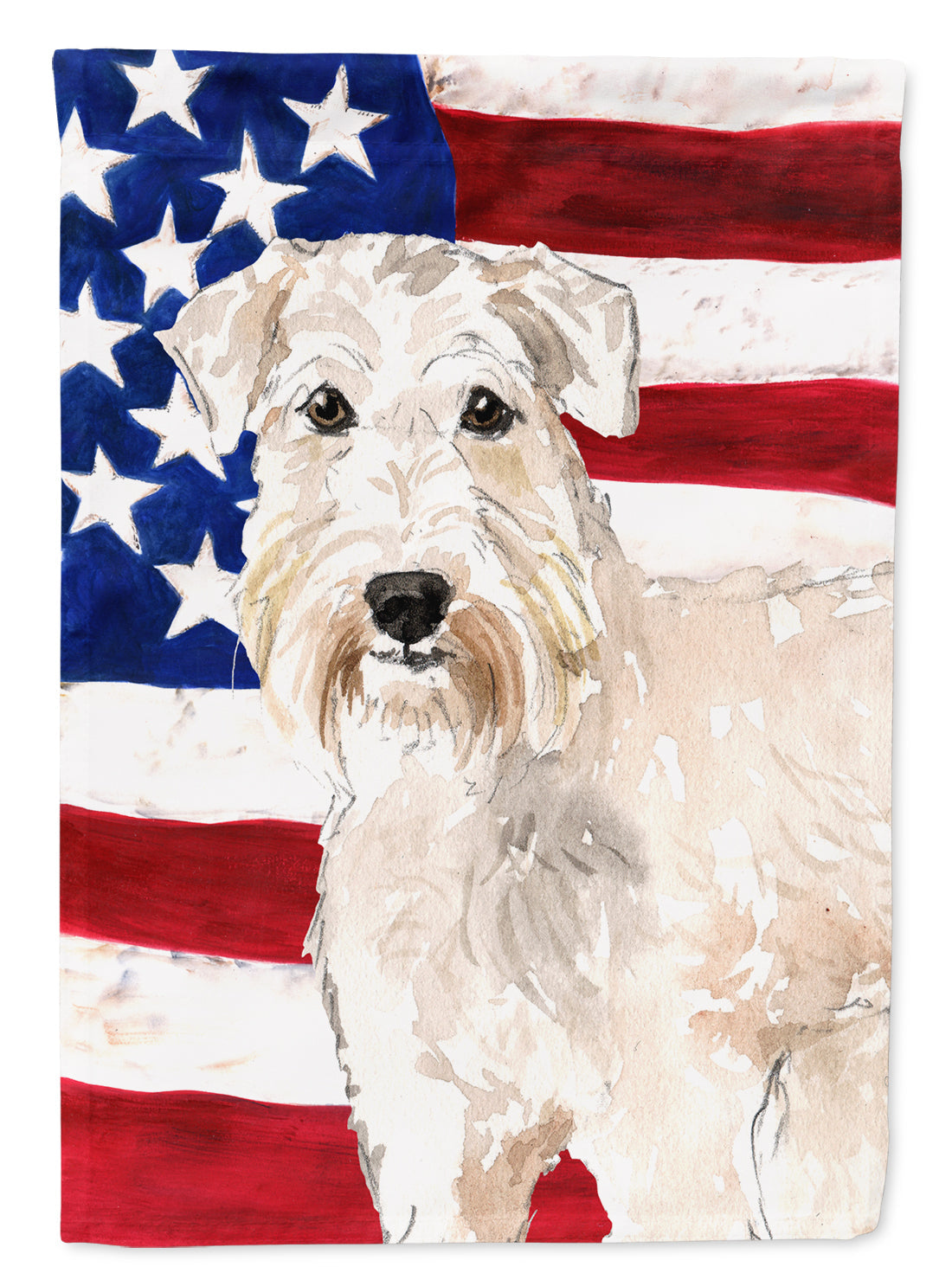 Patriotic USA Wheaten Terrier House Flag 28x40 Porch Sleeve Pole Decorative Outside Yard Banner Artwork Wall Hanging, Polyester