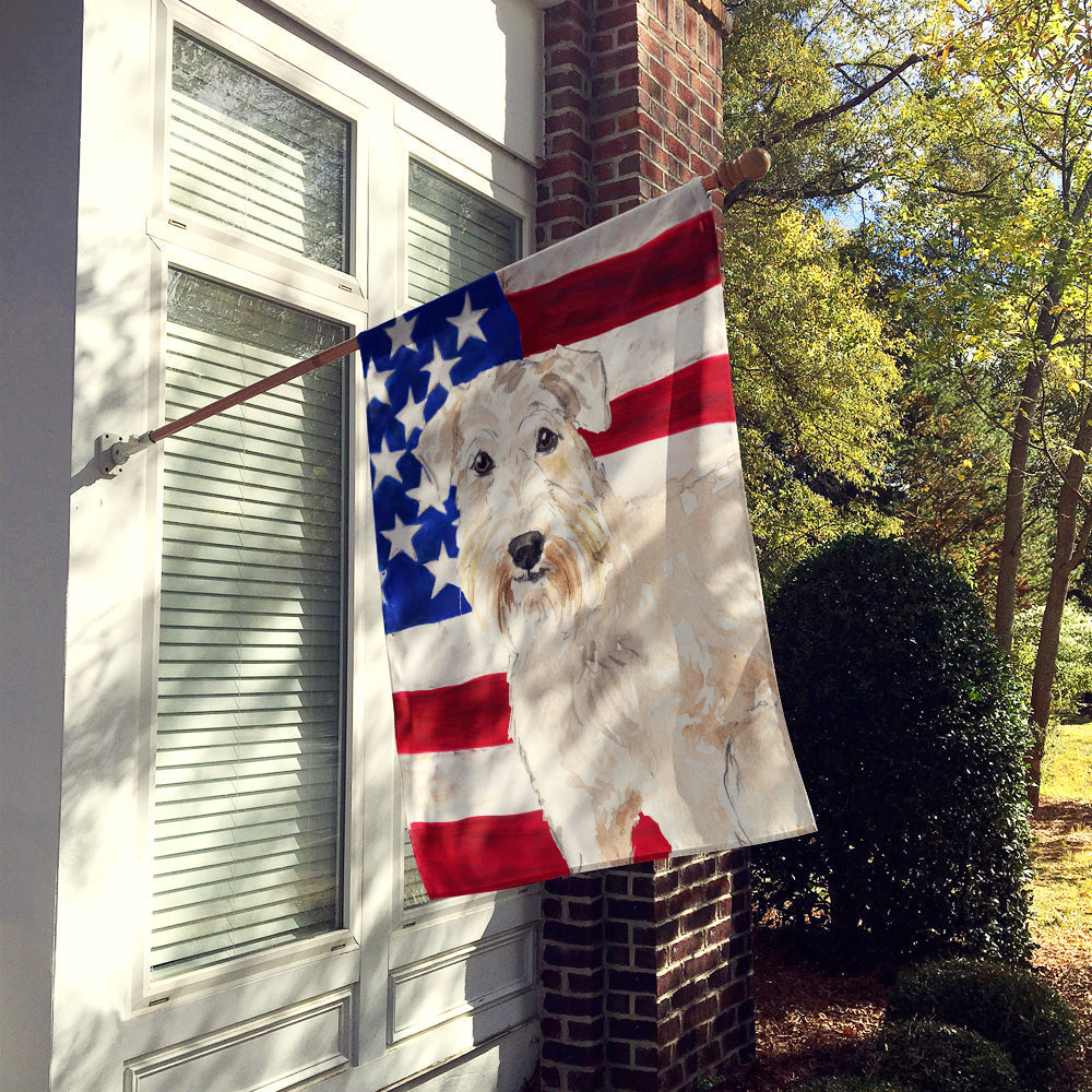 Patriotic USA Wheaten Terrier House Flag 28x40 Porch Sleeve Pole Decorative Outside Yard Banner Artwork Wall Hanging, Polyester