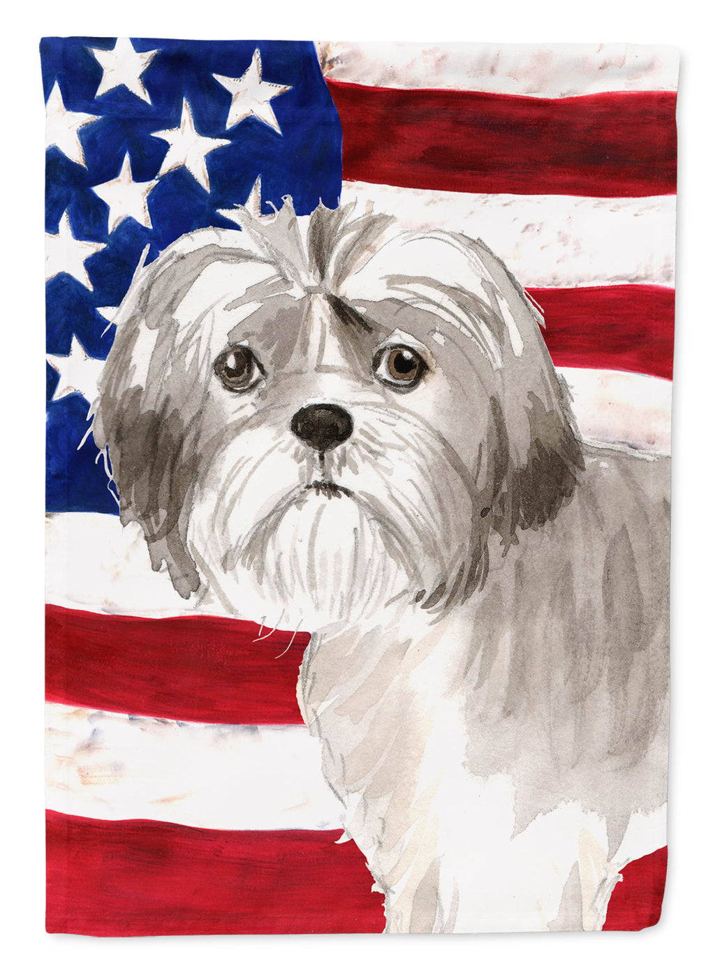 Patriotic USA Shih Tzu Puppy House Flag 28x40 Porch Sleeve Pole Decorative Outside Yard Banner Artwork Wall Hanging, Polyester