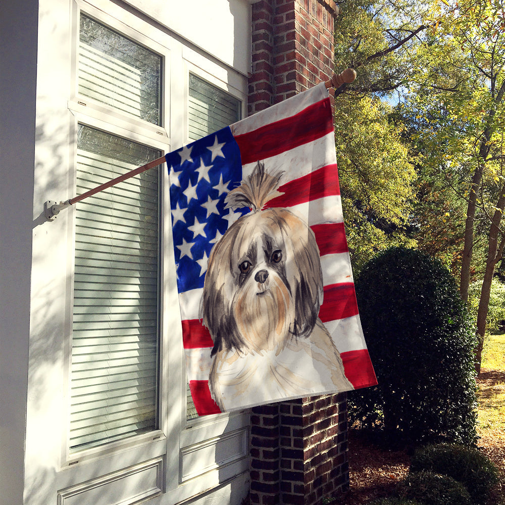 Patriotic USA Shih Tzu House Flag 28x40 Porch Sleeve Pole Decorative Outside Yard Banner Artwork Wall Hanging, Polyester