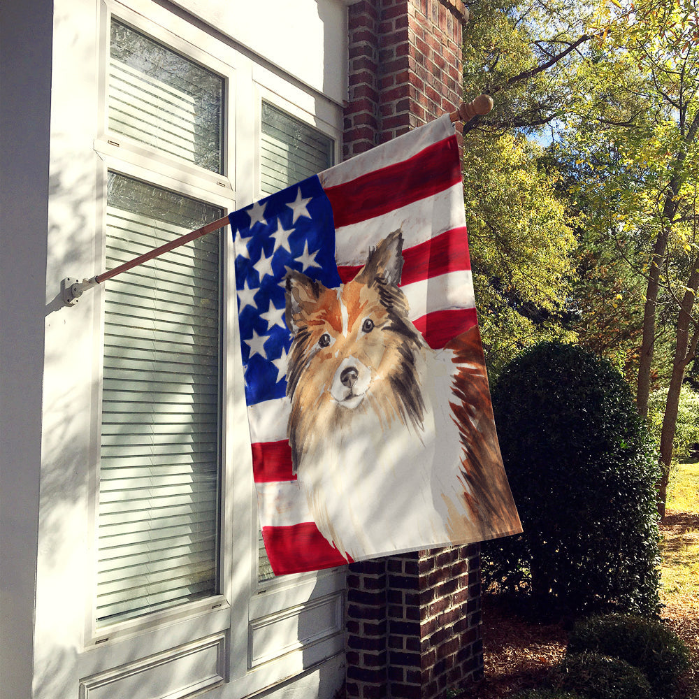 Patriotic USA Sheltie House Flag 28x40 Porch Sleeve Pole Decorative Outside Yard Banner Artwork Wall Hanging, Polyester