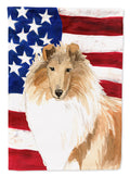 Patriotic USA Rough Collie House Flag 28x40 Porch Sleeve Pole Decorative Outside Yard Banner Artwork Wall Hanging, Polyester