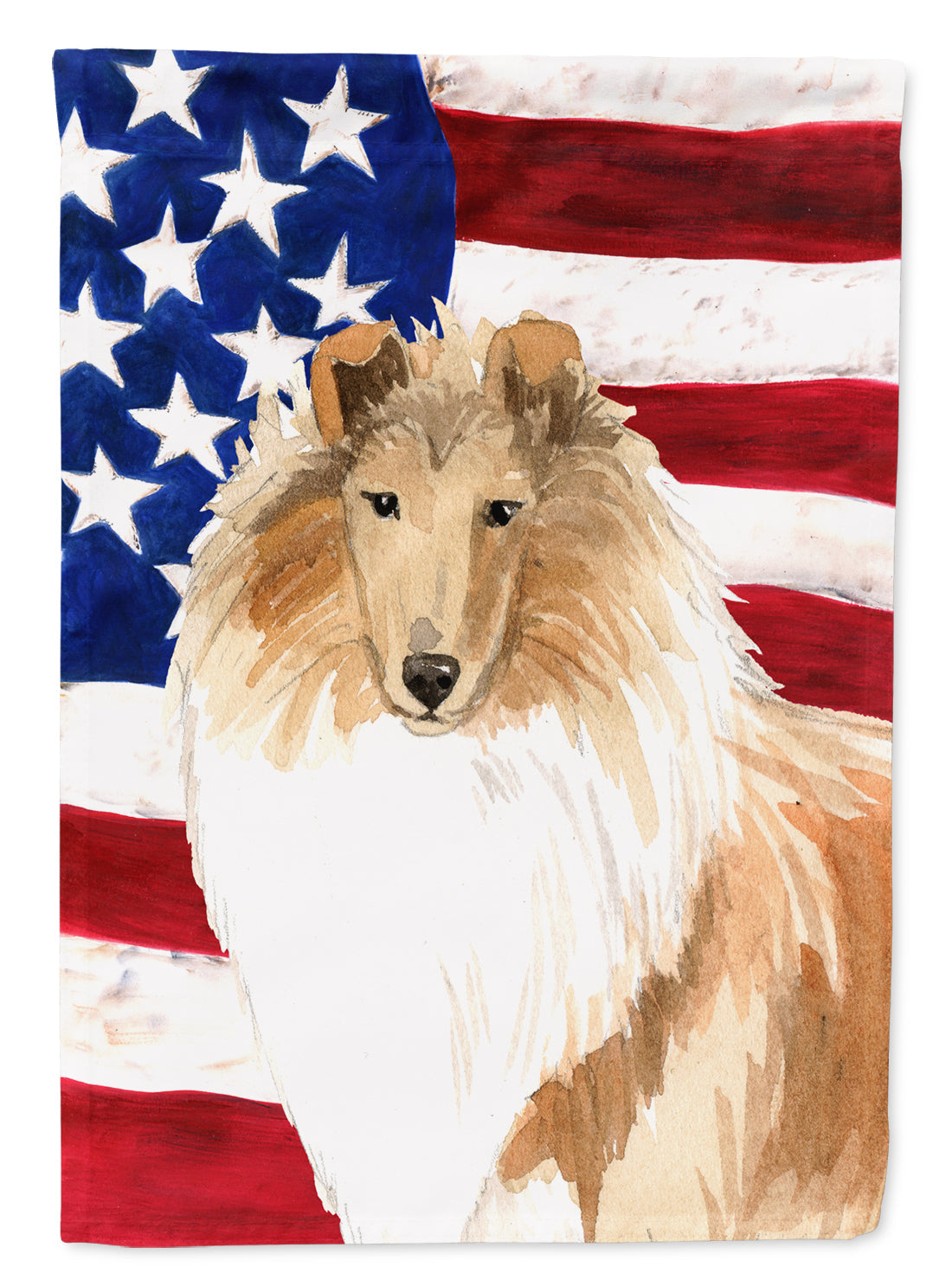 Patriotic USA Rough Collie House Flag 28x40 Porch Sleeve Pole Decorative Outside Yard Banner Artwork Wall Hanging, Polyester