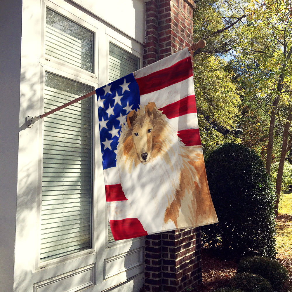 Patriotic USA Rough Collie House Flag 28x40 Porch Sleeve Pole Decorative Outside Yard Banner Artwork Wall Hanging, Polyester