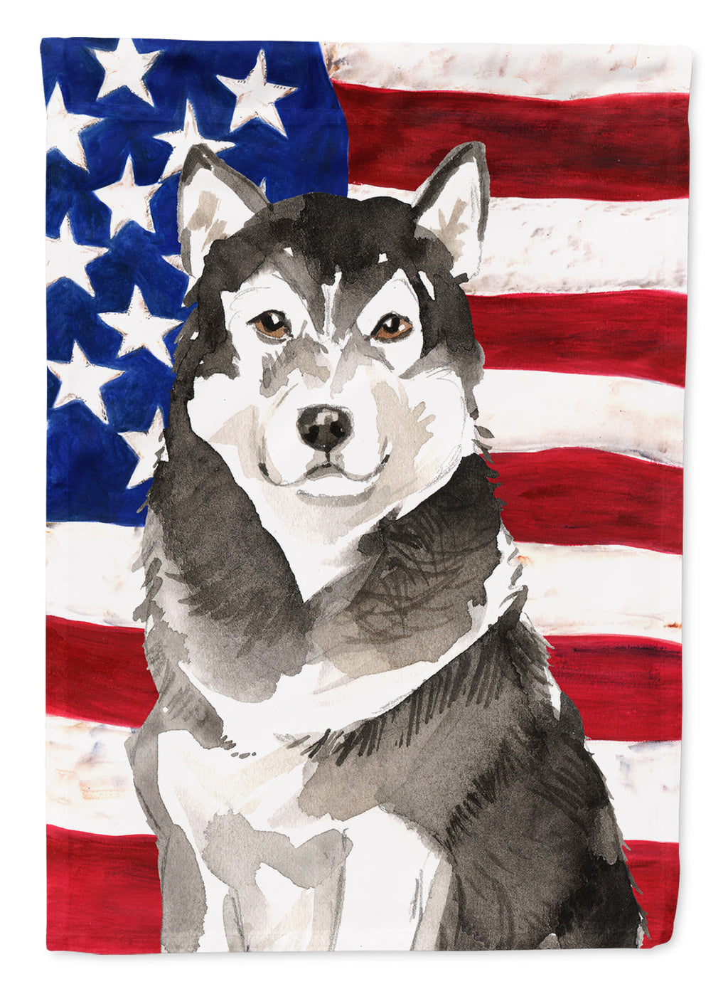 Patriotic USA Alaskan Malamute House Flag 28x40 Porch Sleeve Pole Decorative Outside Yard Banner Artwork Wall Hanging, Polyester