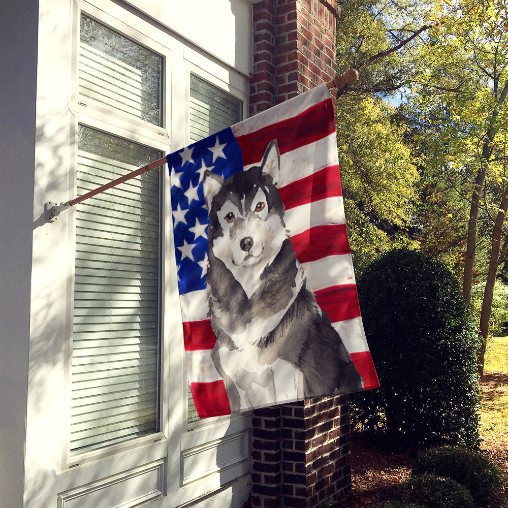 Patriotic USA Alaskan Malamute House Flag 28x40 Porch Sleeve Pole Decorative Outside Yard Banner Artwork Wall Hanging, Polyester