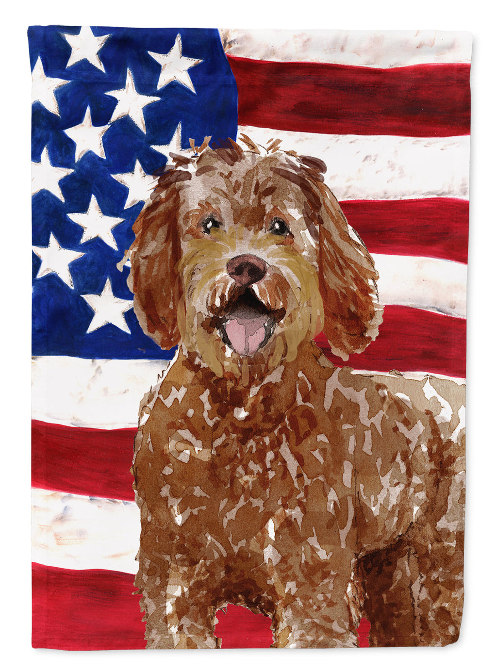 Patriotic USA Labradoodle House Flag 28x40 Porch Sleeve Pole Decorative Outside Yard Banner Artwork Wall Hanging, Polyester